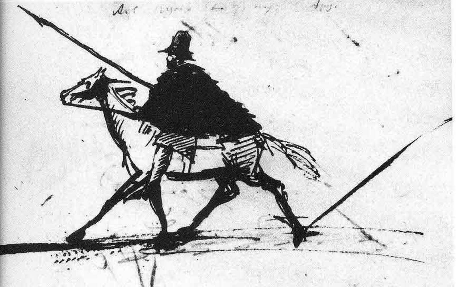 Автопортрет Пушкина в бурке, верхом, из альбома Елизаветы Николаевны Ушаковой, 1828 год.