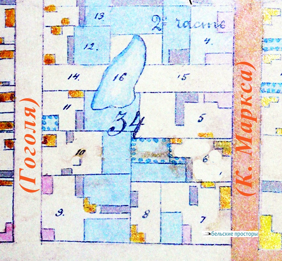 Озеро (16) в будущем Электрическом переулке на карте 1852 г.