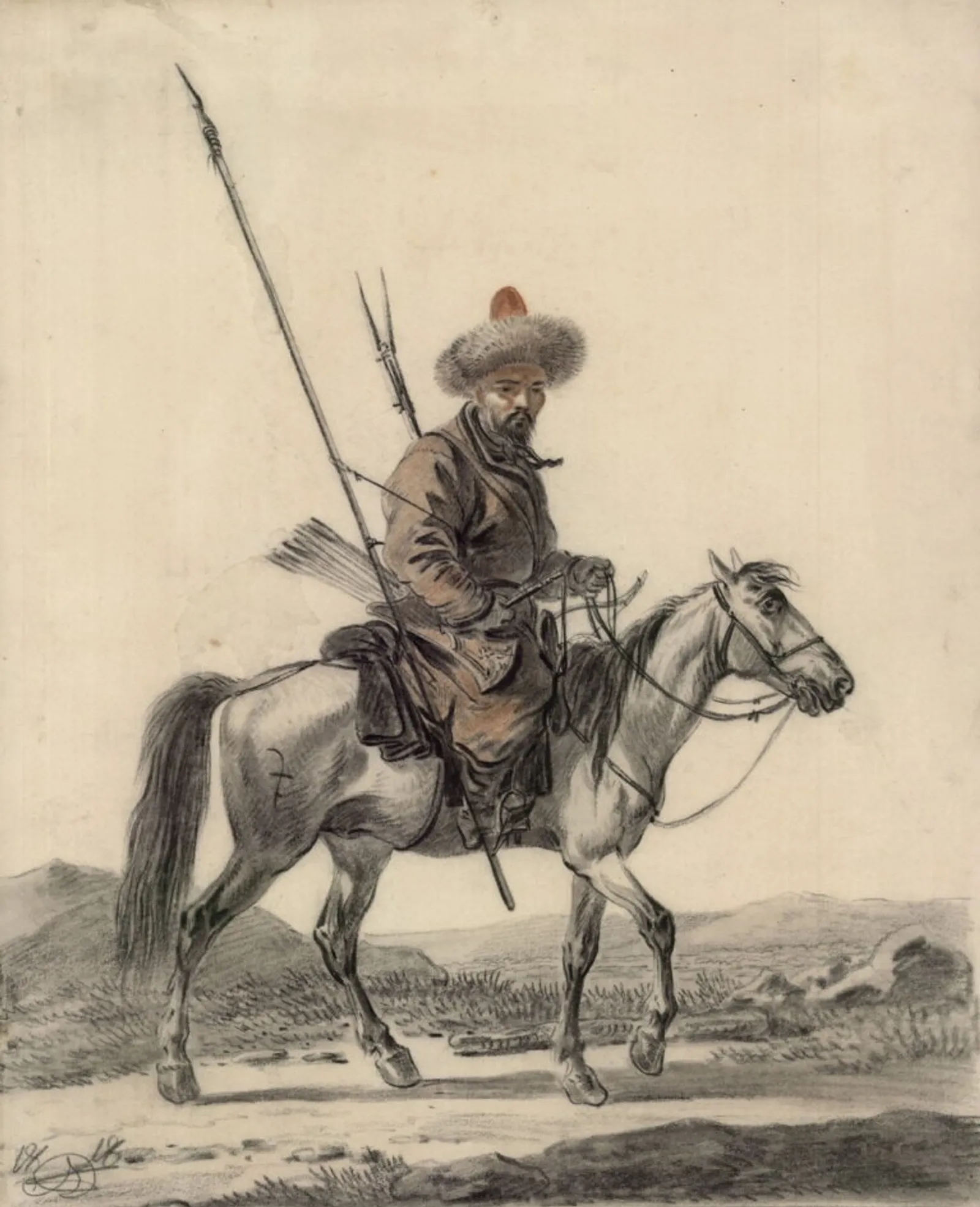 Орловский А.И. Башкир верхом. 1818 г. Бумага на картоне, итальянский карандаш, сангина